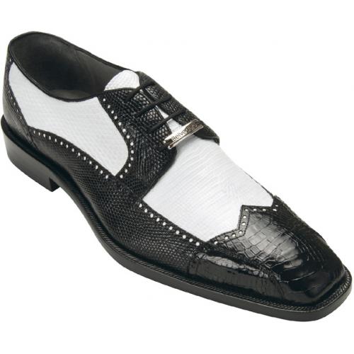 Belvedere "Alex" Black / White Genuine Crocodile And Lizard Wing-Tip Shoes.